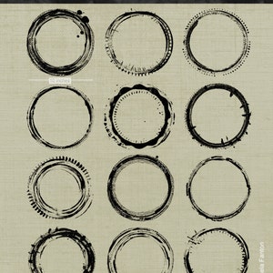 Grungy Circles Borders Clip Art ~ Hand-drawn Clipart Editable Digital Stamp ~ Scrapbooking Craft Projects ~ Grunge Overlays Circles