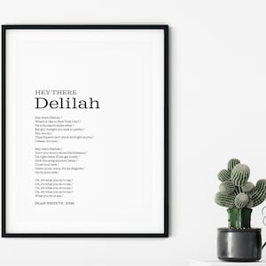 Hey There Delilah Music Lyrics Art Print ~ Plain White T's Song Poster ~ Modern Typography Print ...