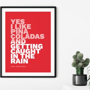 Pina Colada Summer Song Poster ~ Music Lyrics Wall Art Print ~ Ombre Bold Typography Statement Art ~ Gift for Music Lovers