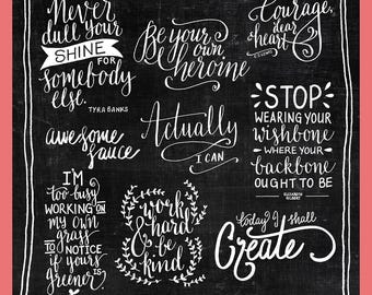 Inspiring Woman Overlays ~ Calligraphy Quotes ~ Hand-drawn Clipart Editable Digital Stamp ~ Photography Scrapbooking Craft Projects