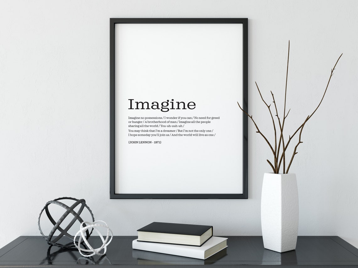 Imagine Music Lyrics Art Print Modern Wall Art Monochrome Etsy