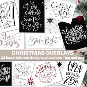32 Christmas Quotes and Word Overlays ~ Instant Digital Download ~ Hand-Lettered ~ Seasonal Crafts