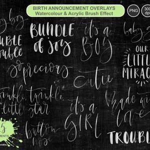 Superpositions de faire-part de naissance ~ Nouveaux mots de bébé ~ Illustrations numériques lettrées à la main ~ Projets de fabrication de cartes de scrapbooking