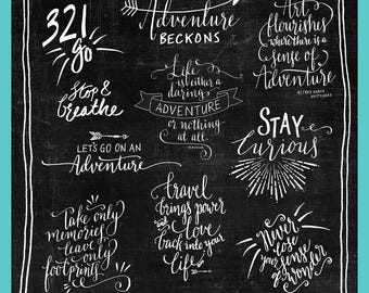 Adventure Overlays ~ Inspirational Calligraphy Quotes ~ Hand-drawn Clipart Editable Digital Stamp ~ Photography Scrapbooking Craft Projects
