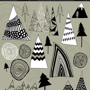 Mountain Adventure Clip Art ~ Hand-drawn Clipart Editable Digital Stamp ~ Scrapbooking Craft Projects ~ Mountains Trees Trunks Doodles