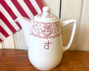 Antique Dunn Bennett & Co Vitreous Ironstone Teapot | OVEC Bjerregaard | Burslem England | Red Transferware