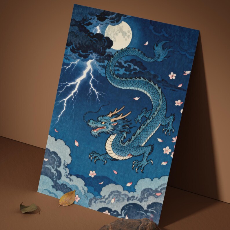 Japanese Dragon & Thunder Wall Art – Ukiyo-e Style Print (digital ...