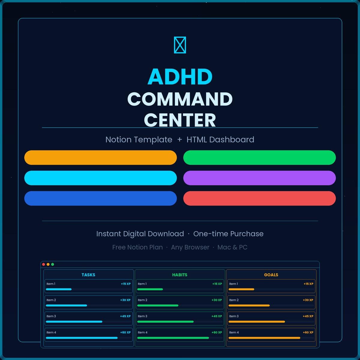 ADHD Command Center Notion Template | Gamified Productivity System ...