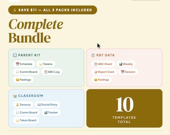 Complete ABA Bundle | 10 Templates for Parents, RBTs & Teachers | ABC Data + Token Board + Visual Schedule | Bilingual English + Spanish