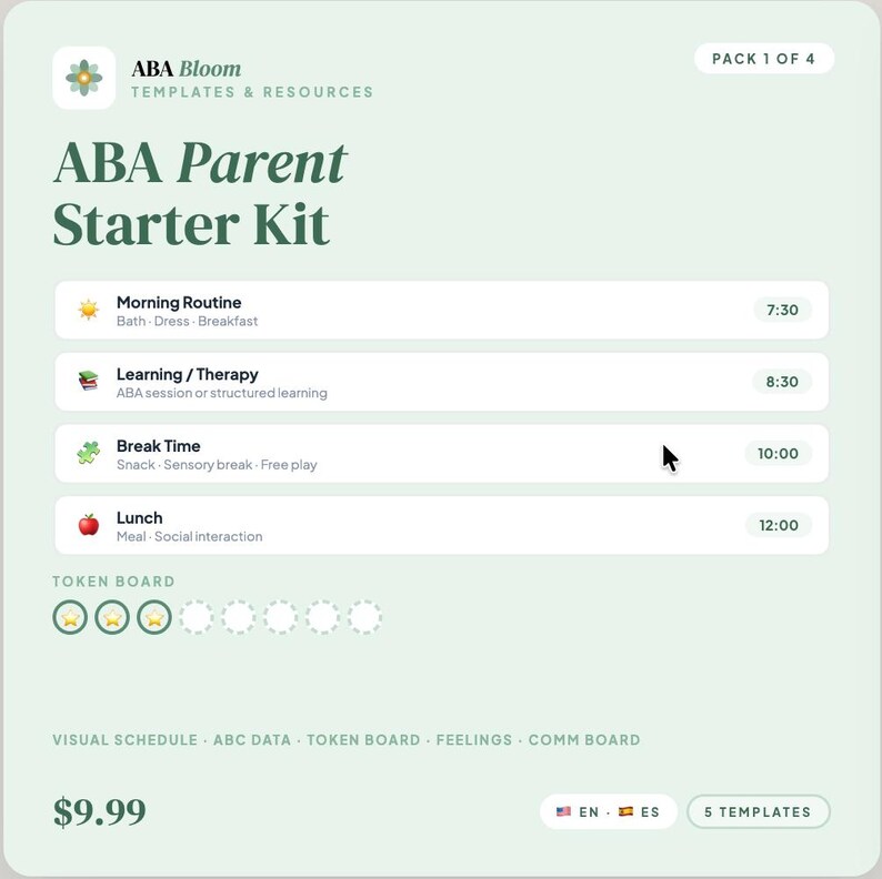 ABA Parent Toolkit | Visual Schedule + Token Board + ABC Data Sheet ...