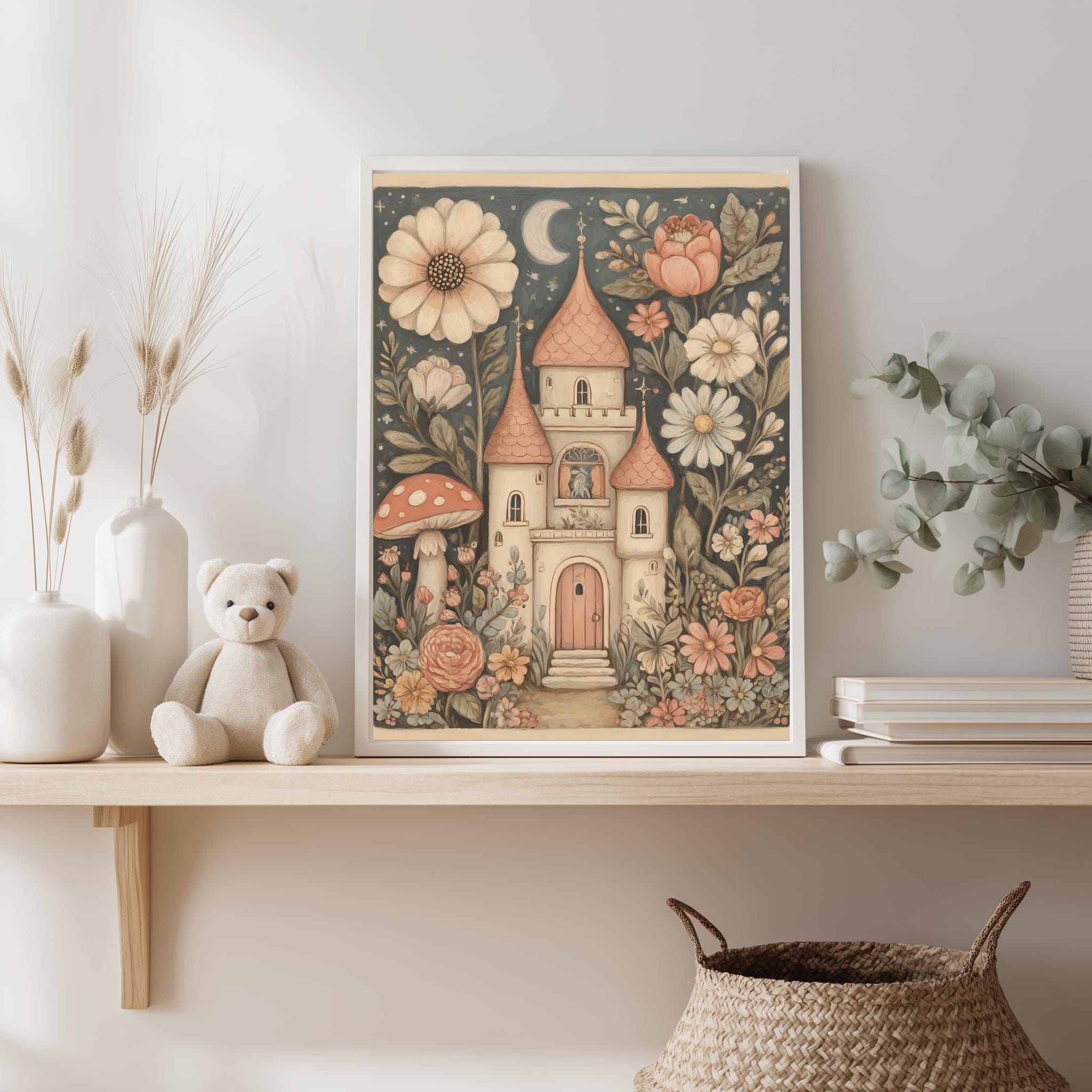 Whimsical Storybook Castle Art Print - Fairy-tale With Toadstools ...