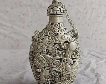 Bolsita de perfume para tabaquera con dragón de plata tibetana, artículo de colección chino, exquisito y raro, hecho a mano, se puede usar