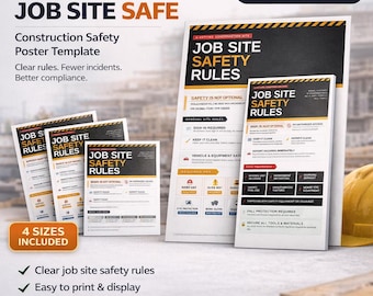 Cartello di sicurezza per cantieri edili / Norme OSHA, DPI obbligatori (download digitale)