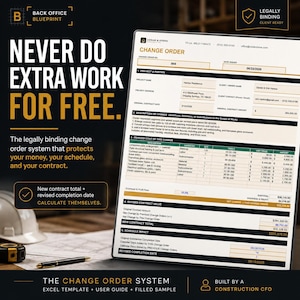 Construction Change Order Form Template | Excel Spreadsheet for Contractors (Digital Download)