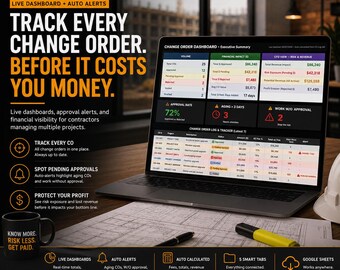 Construction Change Order Tracker System | Contractor Dashboard & CO Log | Excel and Google Sheets
