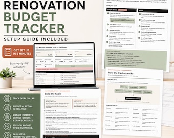 Home Renovation Budget Tracker - Google Sheets & Excel - Remodel Cost Planner