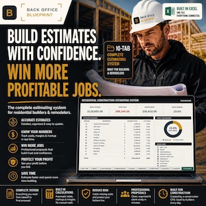 Construction Estimating Spreadsheet | Excel Bid Template for Residential Builders & Remodelers | Markup Calculator + Proposal Generator