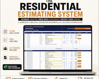 Sistema di preventivazione per costruzioni residenziali / Foglio di calcolo Excel per costruttori e ristrutturatori / Stimatore dei costi + Proposta + Margine di profitto