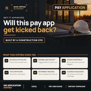 Construction Pay Application Template | Schedule of Values, Retainage and Progress Billing for Excel