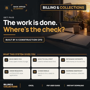 Construction Billing & Collections Excel Tracker | AR Aging, G702/G703-Style Draw Requests