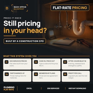 Plumbing Flat Rate Pricing System | Excel Service Agreements, Profit Tracker