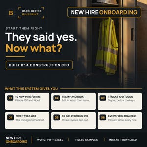 Construction Employee Onboarding Kit | Handbook, Offer Letter, Forms (Editable Word + PDF)