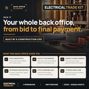 Kit d'entreprise pour entrepreneurs électriciens | 9 classeurs Excel, de l'estimation au coût des travaux
