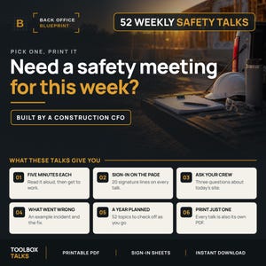 52 Weekly Construction Safety Talks | Printable PDF with Sign-In Sheets