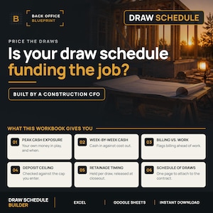 Construction Draw Schedule Template | Contractor Progress Billing and Cash Flow Excel