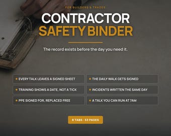 OSHA-Ready Contractor Safety Binder | Jobsite Checklists, Toolbox Talks & Incident Logs