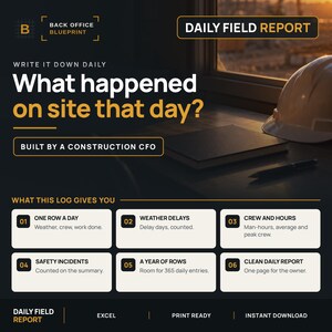Construction Daily Log Template | Excel Jobsite Report, Man-Hours, Weather