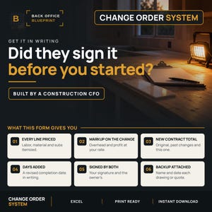 Construction Change Order Form Template | Excel Spreadsheet for Contractors