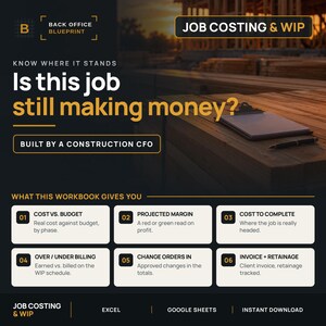 Construction Job Costs Spreadsheet | WIP Schedule, Profit Tracker (Excel, Sheets)