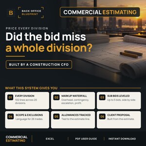 Commercial Construction Estimate Template | 16-Division CSI MasterFormat Bid and Proposal System for Excel
