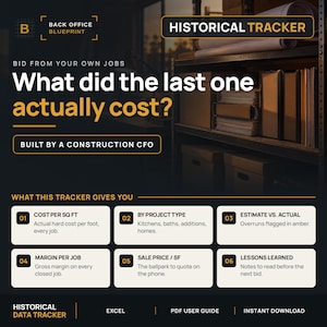 Contractor Historical Data Tracker | Excel Spreadsheet | Project Cost Database for Builders, GCs, Remodelers