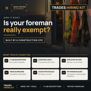 Construction Hiring Kit | 17 Trade Job Descriptions, Interview Guide, Scorecards (Word, Excel)