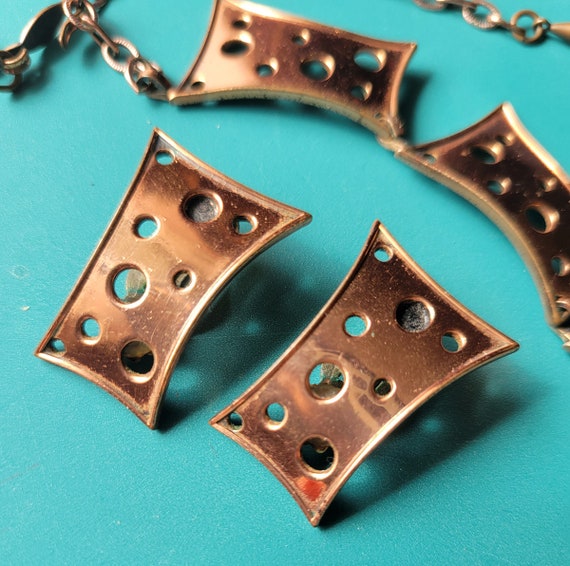 MCM Renoir Copper 'swiss cheese' Necklace & Earri… - image 4