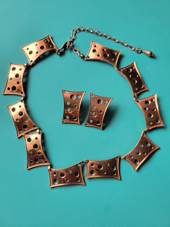 MCM Renoir Copper 'swiss cheese' Necklace & Earri… - image 1