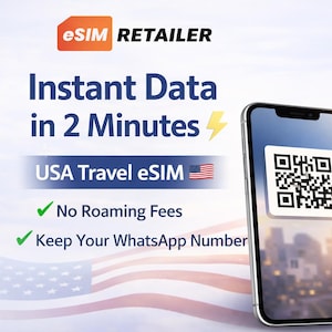 米国eSIM 50GB 180日間 | 米国長期滞在データプラン | ローミング料金無料 | iPhoneおよびAndroid対応eSIM | デジタルeSIM QRコード