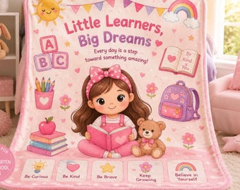 Little Learners Big Dreams Plush Blanket | Kids Storybook Classroom Design | Pre-School - Back to School