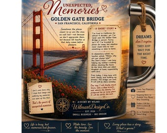 Golden Gate Bridge Memories | Stainless Handle Insulated Coffee Mug | Mug 10 oz- Inspirational California Travel Story Cup, Unique Gift