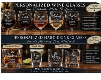 Personalized Whiskey Glass, Custom Engraved Rocks Glass | Personalized Hard Drink Glass