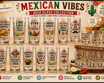 Mexican Beer Cocktail Recipes Mixing Glass, 16oz | Cocktail Guide Pint Glass |  Fiesta & Mexican-Inspired Designs