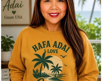 Guam Island palm graphic Sweatshirt | Vintage tropical logo, beach vibes | HAFA ADAI Sweatshirt Gift