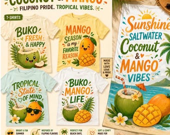 Coconut & Mango Vintage Snack Label Crew Tee | Tropical Fruit Graphic