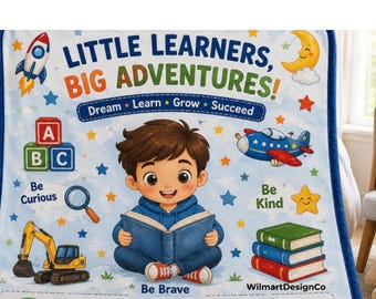 Little Learners Big Adventures Fleece Sherpa Blanket | Kids Educational Nursery Print| Pre-School Blanket