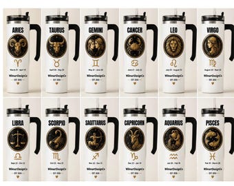 40oz Travel Mug | 12 Zodiac Signs 40oz Tumbler | Astrology Travel Mug with Handle | Birthday Gift