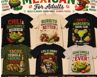 Mexican Food Icons T-Shirt | Salsa Tacos Burrito Margarita Design | Gift for Birthday