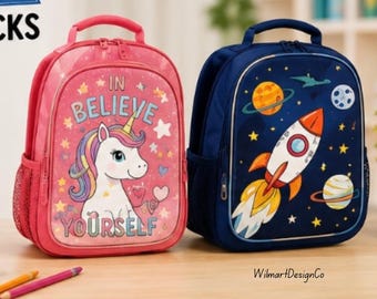 School Supplies Illustration Backpack | Kids Bookbag, Pencil Case Print
