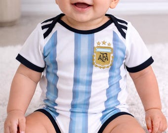 Personalized Argentina Baby Soccer Jersey Bodysuit | Custom Name Number Infant Football Outfit